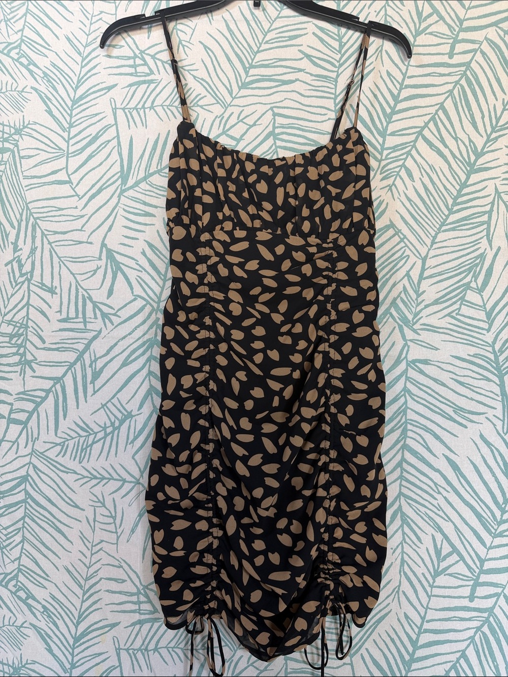 Cotton Candy Black Dress with Tan Leaf Print
